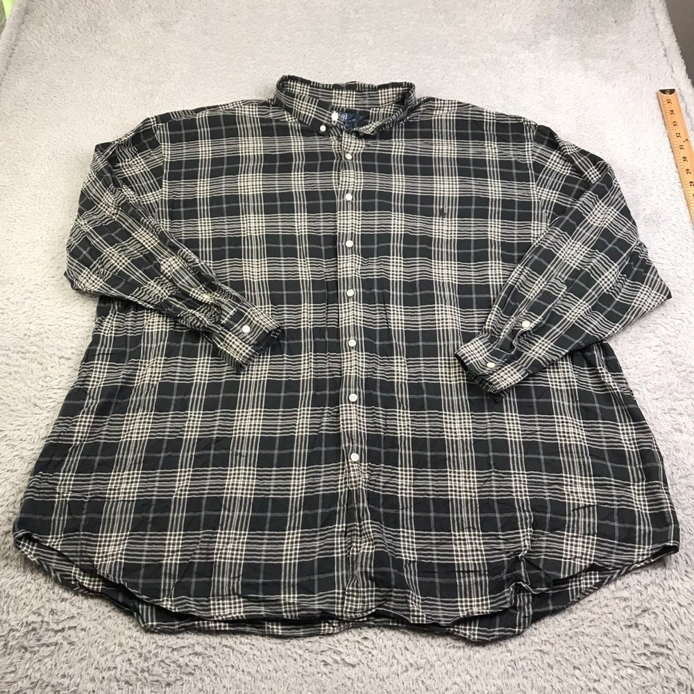 Polo Ralph Lauren Shirt Mens 4X Big Plaid Black Pony Logo Cotton LS Button Down